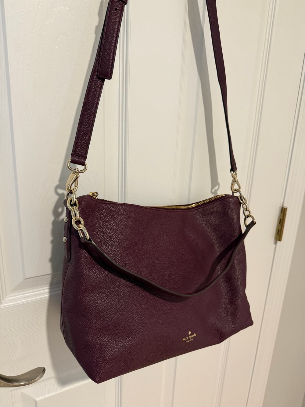 kate spade Pebbled Leather Shoulder Bag in Plum